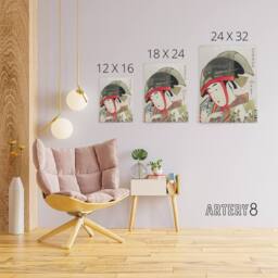"Artery8 Woman Dancer With Fan Canvas Wall Art Print Utamaro Kitagawa in Green - Size: W18"" x H24""" - thumbnail 4