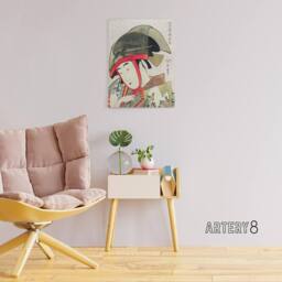 "Artery8 Woman Dancer With Fan Canvas Wall Art Print Utamaro Kitagawa in Green - Size: W18"" x H24""" - thumbnail 3