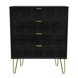 Ready Assembled 2 U Chevron 4 Drawer Chest (Ready Assembled) in Black