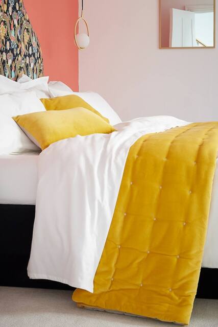 CHRISTY Luxury Quilted Velvet 'Jaipur' Throw in Yellow - Size: 140 cm x 200 cm - image 1