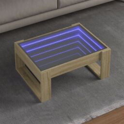 Berkfield Home Coffee Table with Infinity LED Sonoma Oak 70x53x30 cm in Brown - Size: 70 x 53 x 30 cm - thumbnail 1