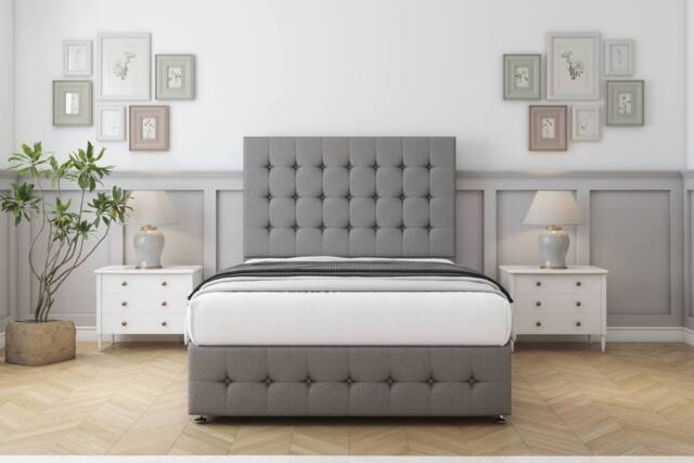 "Comfort Beds Winchester Dumfries Divan Set 2 Drawers-26"" Headboard-Footboard in Light Grey - Size: Super King" - image 1