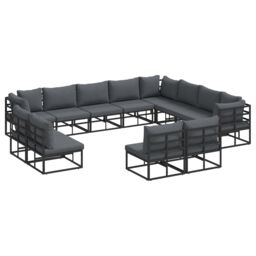 Berkfield Home Garden Sofa Set 12 pcs Black 353 x 283 x 71 cm Aluminium - thumbnail 2