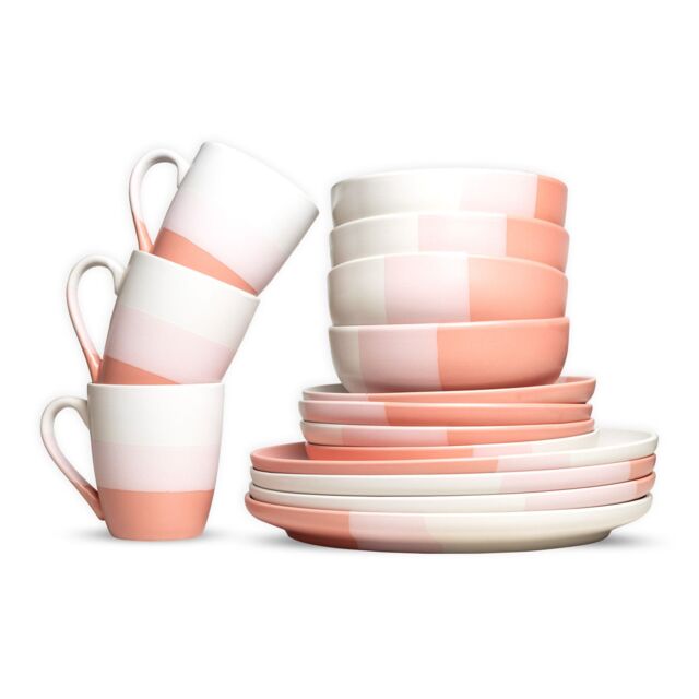 Royalford 16 Piece Stoneware Dinner Set Microwave Dishwasher Safe in Pink - image 1