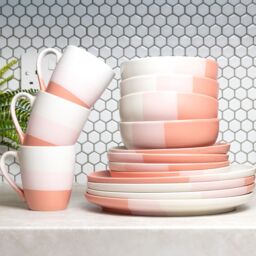 Royalford 16 Piece Stoneware Dinner Set Microwave Dishwasher Safe in Pink - thumbnail 2