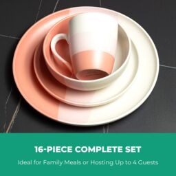 Royalford 16 Piece Stoneware Dinner Set Microwave Dishwasher Safe in Pink - thumbnail 4