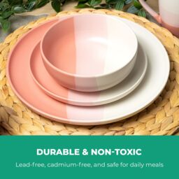 Royalford 16 Piece Stoneware Dinner Set Microwave Dishwasher Safe in Pink - thumbnail 5