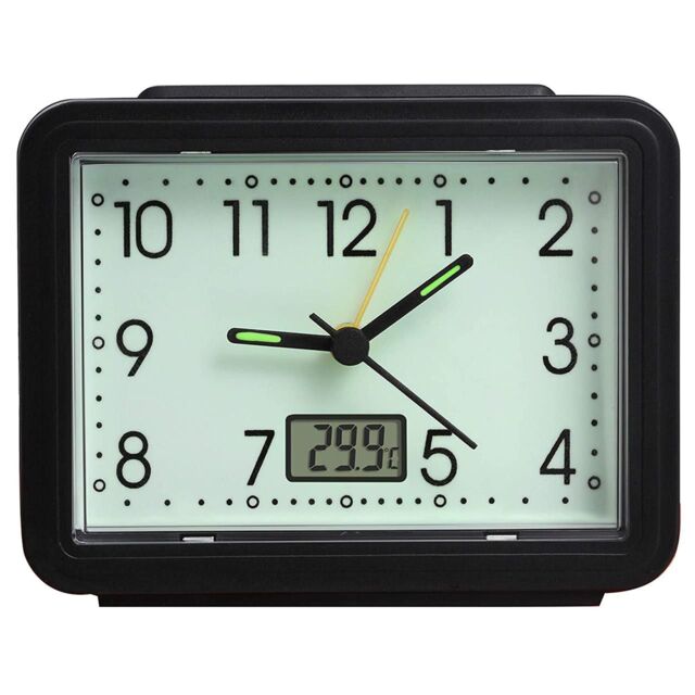 mysmartbuy Set of 2 Glow in the Dark Alarm Clocks with Temperature Reading - Battery Powered Large Easy to Read Analogue Display in Black - image 1