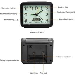 mysmartbuy Set of 2 Glow in the Dark Alarm Clocks with Temperature Reading - Battery Powered Large Easy to Read Analogue Display in Black - thumbnail 6