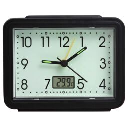 mysmartbuy Set of 2 Glow in the Dark Alarm Clocks with Temperature Reading - Battery Powered Large Easy to Read Analogue Display in Black - thumbnail 1