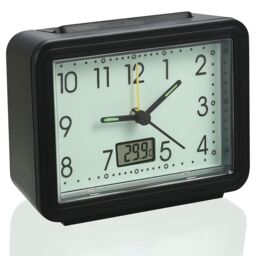 mysmartbuy Set of 2 Glow in the Dark Alarm Clocks with Temperature Reading - Battery Powered Large Easy to Read Analogue Display in Black - thumbnail 2