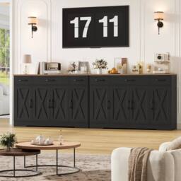 PAWNORA 140cm Sideboard Storage Cabinet black+Antique in Black - thumbnail 5