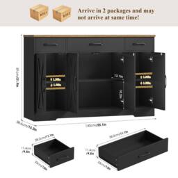 PAWNORA 140cm Sideboard Storage Cabinet black+Antique in Black - thumbnail 2
