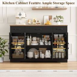 PAWNORA 140cm Sideboard Storage Cabinet black+Antique in Black - thumbnail 4