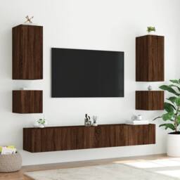 Berkfield Home TV Wall Cabinet with LED Lights Brown Oak 40.5x35x40 cm - thumbnail 6