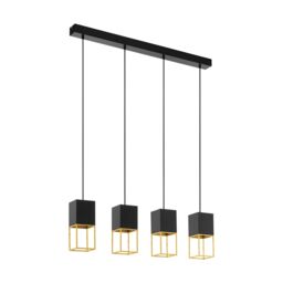 Loops Pendant Ceiling Light Colour Black Gold Square Shades Bulb GU10 4x5W Included - thumbnail 1