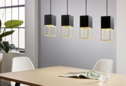 Loops Pendant Ceiling Light Colour Black Gold Square Shades Bulb GU10 4x5W Included - thumbnail 3