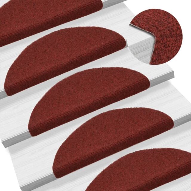 Berkfield Home Self-adhesive Stair Mats 10 pcs Red 56x17x3 cm Needle Punch - Size: Medium - image 1