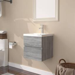 Berkfield Home Sink Cabinet with Built-in Basin Grey Sonoma Engineered Wood - thumbnail 2