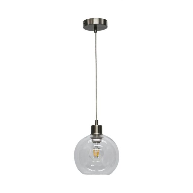 First Choice Lighting Barnum - Clear Glass Globe with Satin Nickel Pendant Fitting - image 1