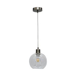 First Choice Lighting Barnum - Clear Glass Globe with Satin Nickel Pendant Fitting