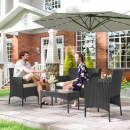 OUTSUNNY 4 Piece Rattan Garden Furniture Sofa Set with Cushions, Cream White - thumbnail 1