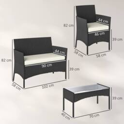 OUTSUNNY 4 Piece Rattan Garden Furniture Sofa Set with Cushions, Cream White - thumbnail 3