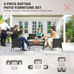 OUTSUNNY 4 Piece Rattan Garden Furniture Sofa Set with Cushions, Cream White - thumbnail 4