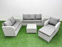 Fimous Patio PE Wicker 7 Seater Outdoor Rattan Furniture Sofa Sets w/ Square Coffee Table Reclining Chair Loveseat Sofa 3 Seater Sofa Big Footstool 2 - thumbnail 2