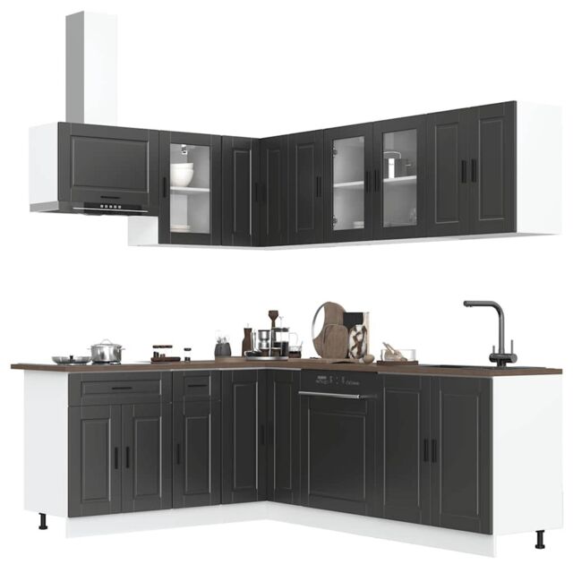 Berkfield Home 11 Piece Kitchen Cabinet Set Porto Black Engineered Wood - image 1