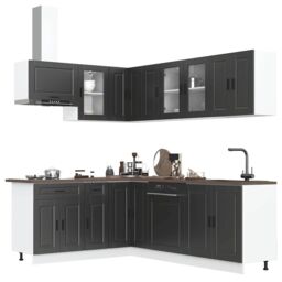 Berkfield Home 11 Piece Kitchen Cabinet Set Porto Black Engineered Wood - thumbnail 1