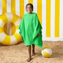 OHS Poncho Towel Absorbent Hood Quick Drying Beach Robe Childrens in Green