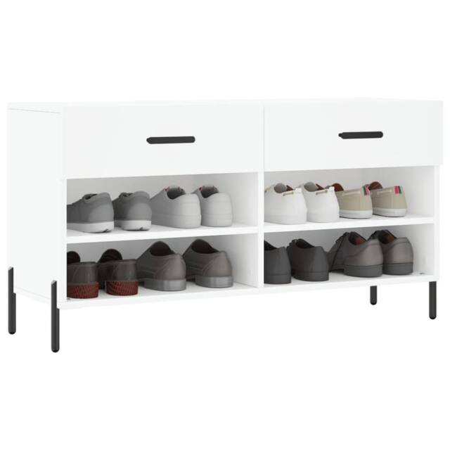 Berkfield Home Shoe Bench White 102x35x55 cm Engineered Wood - Size: 102 x 35 x 55 cm - image 1