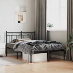 Berkfield Home Metal Bed Frame with Headboard Black 120x200 cm - Size: Small Double - thumbnail 2