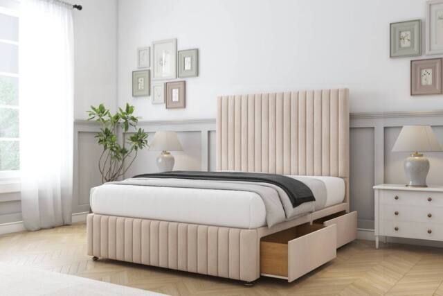 "Sloomy Madison Naples Divan Set 2 Drawers-26"" Headboard-Footboard in Light Sand - Size: Double" - image 1