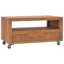 Berkfield Home TV Cabinet with Wheels 80x50x42 cm Solid Teak Wood in Brown - Size: 80 x 50 x 42 cm - thumbnail 3