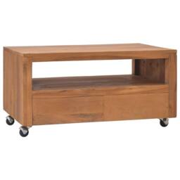 Berkfield Home TV Cabinet with Wheels 80x50x42 cm Solid Teak Wood in Brown - Size: 80 x 50 x 42 cm - thumbnail 1