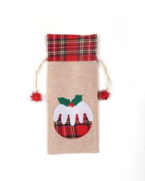 Shatchi Wine Bottle Liquor Cover Bag with Drawstring Printed Pattern Burlap Hessian Linen Novelty Dinner Table Decorations in Brown