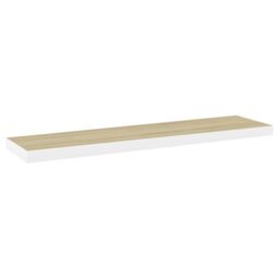Berkfield Home Floating Wall Shelf Oak & White 90x23.5x3.8 cm MDF in Brown - thumbnail 2