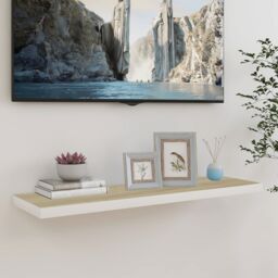 Berkfield Home Floating Wall Shelf Oak & White 90x23.5x3.8 cm MDF in Brown - thumbnail 1