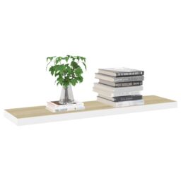 Berkfield Home Floating Wall Shelf Oak & White 90x23.5x3.8 cm MDF in Brown - thumbnail 3