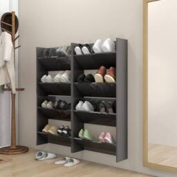 Berkfield Home Wall Shoe Cabinets 4 pcs High Gloss Grey 60x18x60 cm Engineered Wood - Size: 60 x 18 x 60 cm - thumbnail 2