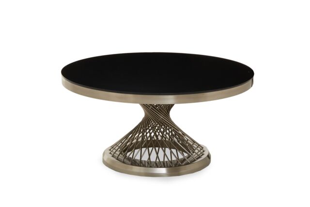 Orsina Coffee Table With Silver Base, Round Black Glass Top Modern Coffee Table, Contemporary Coffee Table - image 1