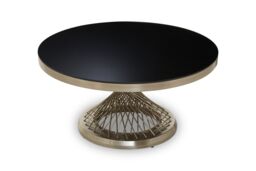 Orsina Coffee Table With Silver Base, Round Black Glass Top Modern Coffee Table, Contemporary Coffee Table - thumbnail 2