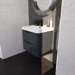 Balterley Arch Wall Hung 2-Drawer Bathroom Vanity, Ceramic Basin, Grey, 600mm in Grey - thumbnail 4