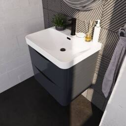 Balterley Arch Wall Hung 2-Drawer Bathroom Vanity, Ceramic Basin, Grey, 600mm in Grey - thumbnail 3
