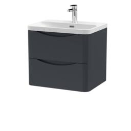 Balterley Arch Wall Hung 2-Drawer Bathroom Vanity, Ceramic Basin, Grey, 600mm in Grey - thumbnail 1
