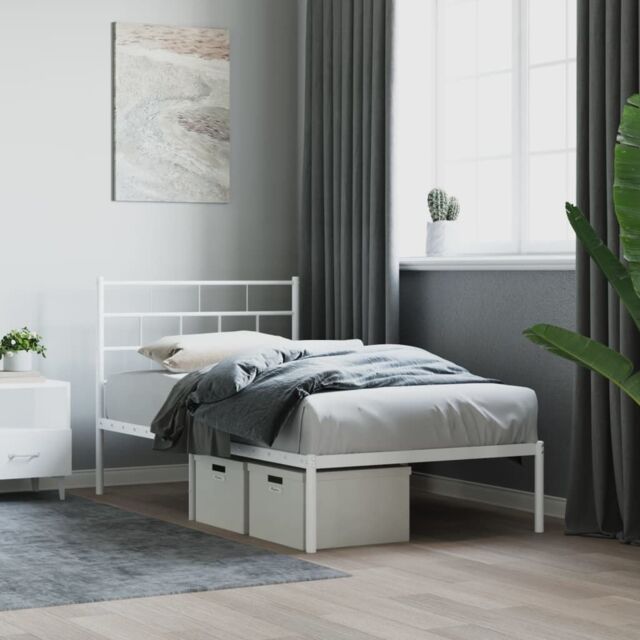 Berkfield Home Metal Bed Frame with Headboard White 100x200 cm - image 1