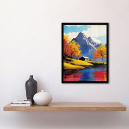 "Artery8 Lakehouse Cottage Mountain Lake Autumn Landscape Framed Art Print - Size: W12"" x H16""" - thumbnail 4