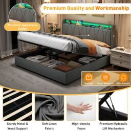 BTM King Bed with Hydraulic Storage & LED Charging Headboard in Grey - thumbnail 6